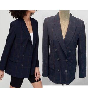 Aritzia BABATON Samuel Blazer Double Breasted Plaid Check Jacket Size 4